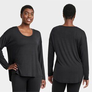 XL - Womens Legging Friendly Side Slit Long Sleeve Top - All In Motion - Black